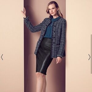 NWT White House Black Market Pearl-Trim Tweed Topper Blazer Blue Black XS